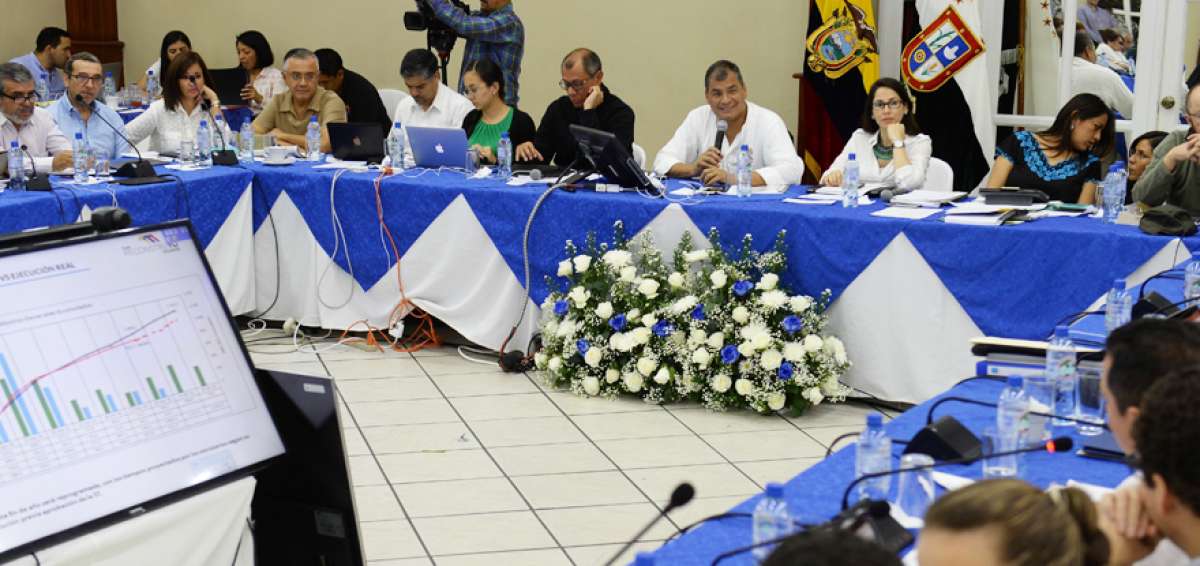 El presidente Rafael Correa y el vicepresidente Jorge Glas, durante un gabinete itinerante realizado en Milagro, en la provincia del Guayas.