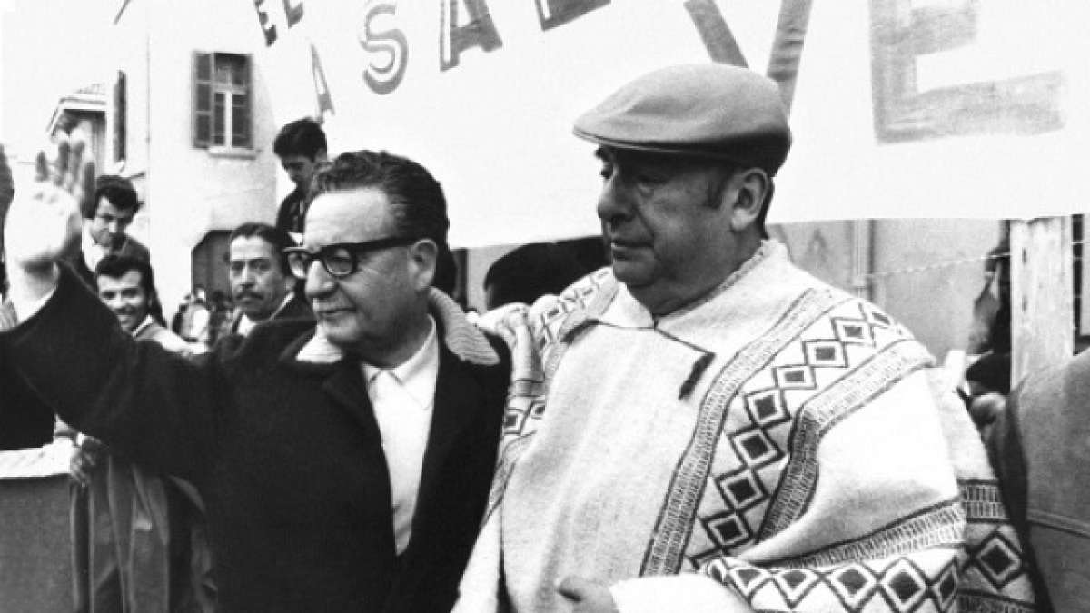 Salvador Allende y Pablo Neruda.  Campa&ntilde;a presidencial 1970 