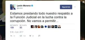 Moreno: "Todo nuestro respaldo a la Funci&oacute;n Judicial en la lucha contra la corrupci&oacute;n"