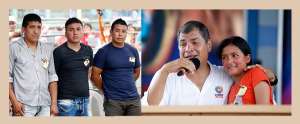 Presidente otorg&oacute; indulto a (de izq. a dere.) Fabio Guzm&aacute;n, Roberth Potos&iacute; Rojas y Edison Ibaquimgo Taimbu. El mandatario abrazado de Yiza Guzm&aacute;n. FOTOS: Tomadas de Flickr Presidencia 