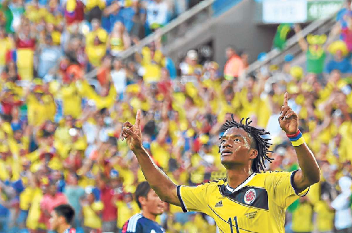 Juan Guillermo Cuadrado acumula hasta el momento un gol y tres asistencias. Ma&ntilde;ana ser&aacute; titular ante Uruguay, por los octavos de final del Mundial. Foto: AFP.