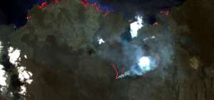 Imagen del volc&aacute;n Sierra Negra captada el 6 de julio por el sat&eacute;lite Sentinel 2.