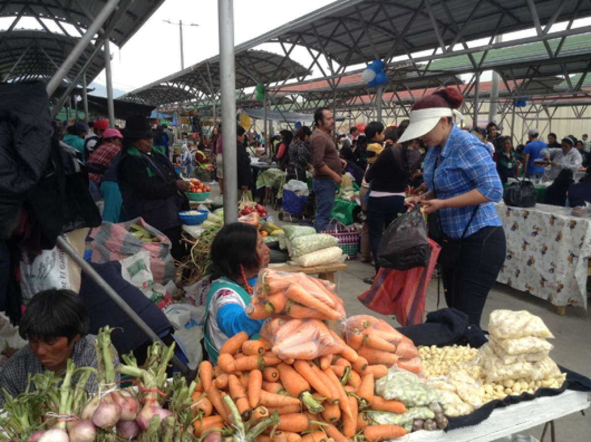 El comercio de frutas, hortalizas, legumbres y otros art&iacute;culos se realiza en paquetes o al granel. Los productores utilizan uniformes para esta tarea. Foto: Jos&eacute; Miguel Castillo/ El Tel&eacute;grafo
