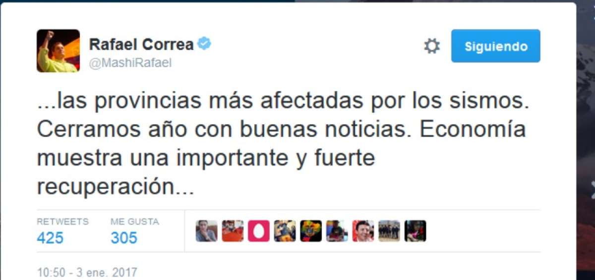 El presidente Correa destaca el "tiempo r&eacute;cord" con que se super&oacute; la recesi&oacute;n econ&oacute;mica