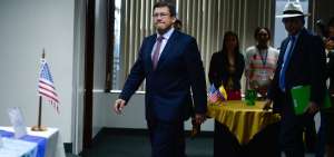 El ministro del Interior, C&eacute;sar Navas, tras la firma de acuerdos de cooperaci&oacute;n con Estados Unidos para la lucha contra el crimen transnacional.