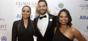 Maluma posa con la directora de la fundaci&oacute;n El arte de los Sue&ntilde;os, Manuela Londo&ntilde;o (i) y la fundadora de Global Gift Foundation USA, Alina Peralta.