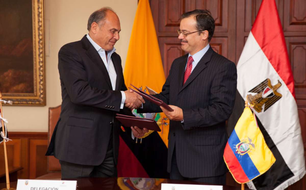 En la sede de la Canciller&iacute;a ecuatoriana se desarroll&oacute; la reuni&oacute;n entre Mohamed Farid Moneib (Egipto) y August&oacute; Sa&aacute; (Ecuador). Foto: Cortes&iacute;a Canciller&iacute;a