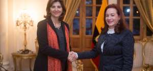 La canciller de Colombia, Mar&iacute;a &Aacute;ngela Holgu&iacute;n, estuvo entre las autoridades con la que la ministra Espinosa se reuni&oacute;.  