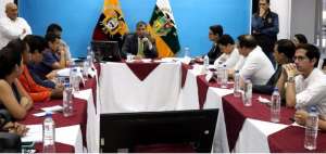 El presidente Rafael Correa durante un conversatorio con la prensa en Zamora Chinchipe. 