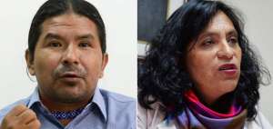 Marlon Santi, de la comunidad Sarayacu, fue presidente de la Conaie entre 2008 y 2011. Fanny Campos es actual coordinadora nacional de Pachakutik y aspira a ser reelecta.