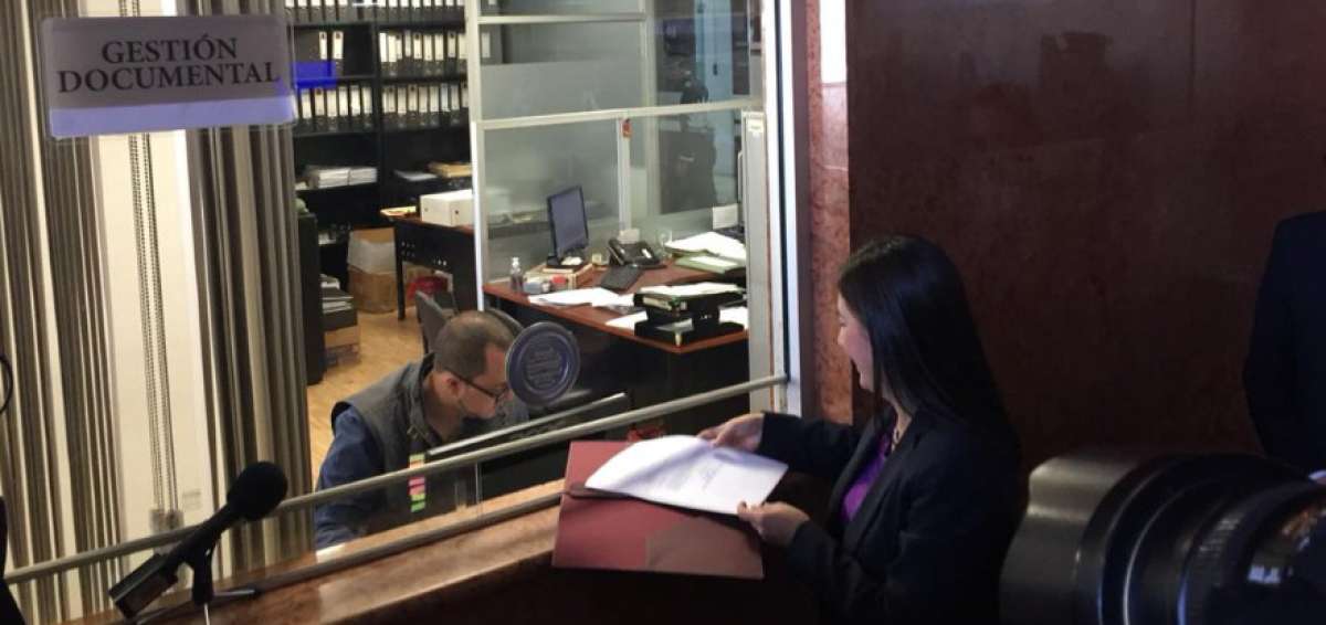 La secretaria Jur&iacute;dica de la Presidencia, Johanna Pes&aacute;ntez, se acerc&oacute; a ventanilla de la Asamblea para entregar el nuevo proyecto de Ley Anticorrupci&oacute;n. 