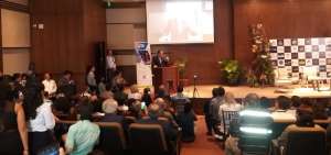 El exalcalde de Guayaquil, Jaime Nebot, durante su ponencia en el evento.