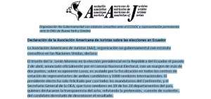 La Asociaci&oacute;n Americana de Juristas destaca la transparencia en elecciones ecuatorianas