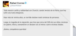 Presidente Correa se solidariza con el pueblo de Chunchi por alud que dej&oacute; 4 fallecidos