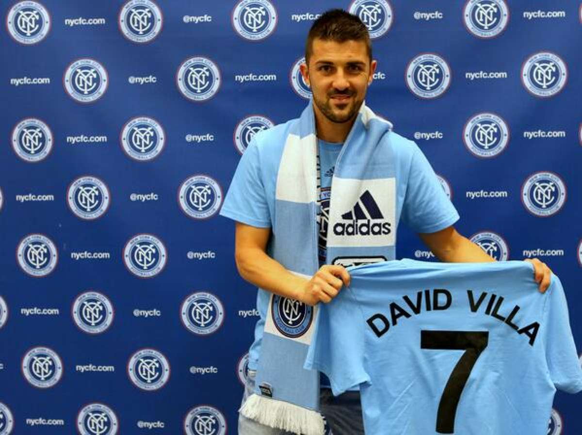 El delantero David Villa durante su presentaci&oacute;n en el club norteamericano. Foto: Tomada de @NYCFC