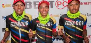 Los ciclistas nacionales Len&iacute;n Montenegro (i), Mart&iacute;n L&oacute;pez y Jefferson Farinango son parte del Team Best PC 2018.