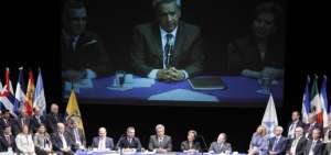 El presidente de la Rep&uacute;blica, Len&iacute;n Moreno, durante su participaci&oacute;n en la inauguraci&oacute;n de la XIX Asamblea Plenaria de la Cumbre Judicial Iberoamericana. 