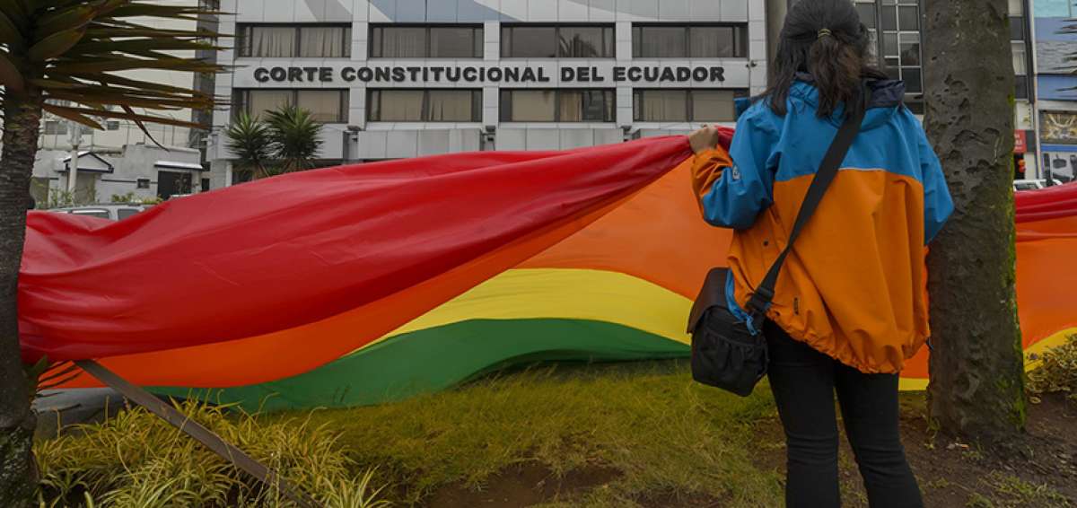 Colectivos a favor de los derechos de las personas GLBTI realizaron ayer un plant&oacute;n a las afueras de la Corte Constitucional (centro-norte de Quito) como forma de apoyo a Efra&iacute;n y Javier.   