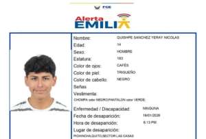 El adolescente Vest&iacute;a una chompa negra y un pantal&oacute;n verde al momento de su desaparici&oacute;n.