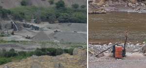La extracci&oacute;n de &aacute;ridos en los r&iacute;os del cant&oacute;n Santa Isabel ha destruido sus orillas, ha causado el desv&iacute;o de sus aguas y ha provocado grandes poluciones. En la foto derecha, tanques con combustible est&aacute;n colocados en las orillas del r&iacute;o Le&oacute;n. Los aceites, seg&uacute;n las autoridades municipales, contaminan sus aguas.
