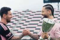 Lionel Messi y Maluma durante el promocional