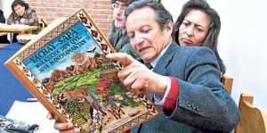 La traducci&oacute;n se lee como: Yachay sapa wiraqucha dun Qvixote Manchamantan. Foto: Guamanpoma