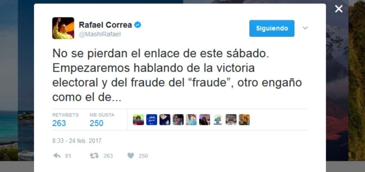 Correa hablar&aacute; en Enlace Ciudadano sobre el "fraude del 'fraude'"