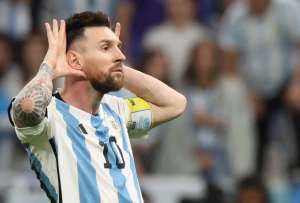 Lionel Messi y su festejo del &#039;Topo Giggio&#039; en la Copa Mundial de Qatar 2022. 