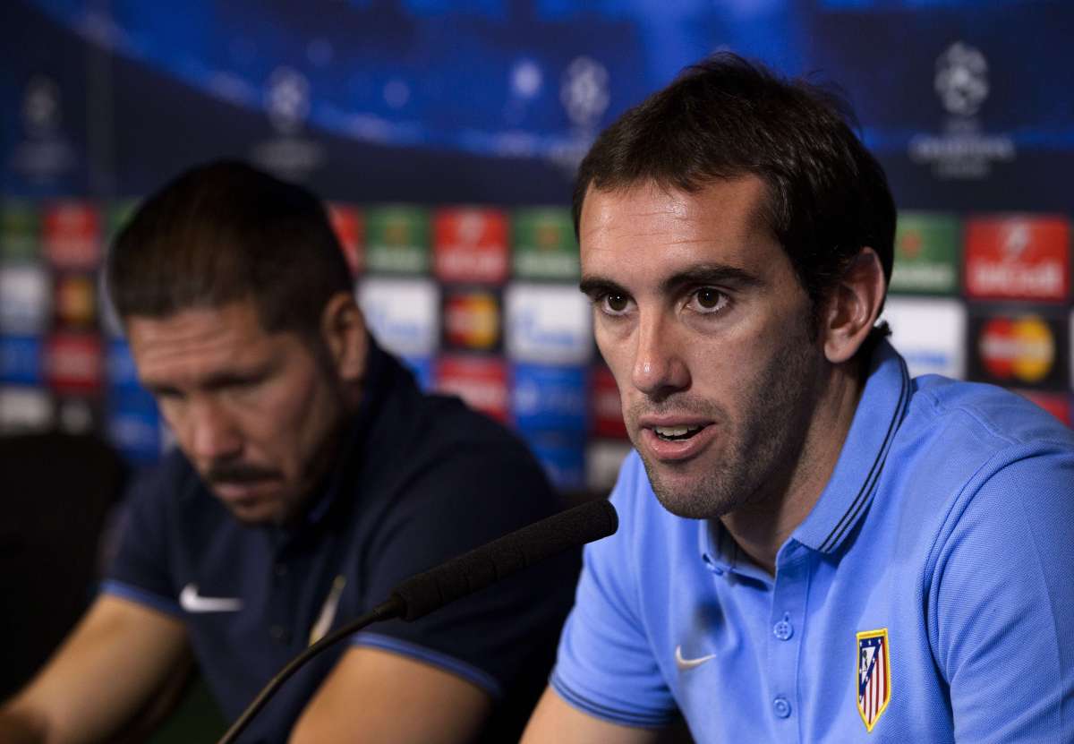 Diego God&iacute;n y Diego Simeone (i.) dieron una rueda de prensa hoy previo al duelo ante Juventus este mi&eacute;rcoles. Foto: AFP
