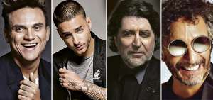 Silvestre Dangond (izq.), Maluma, Joaqu&iacute;n Sabina y Fito P&aacute;ez  forman parte de los artistas extranjeros que brindar&aacute;n conciertos en el pa&iacute;s. 