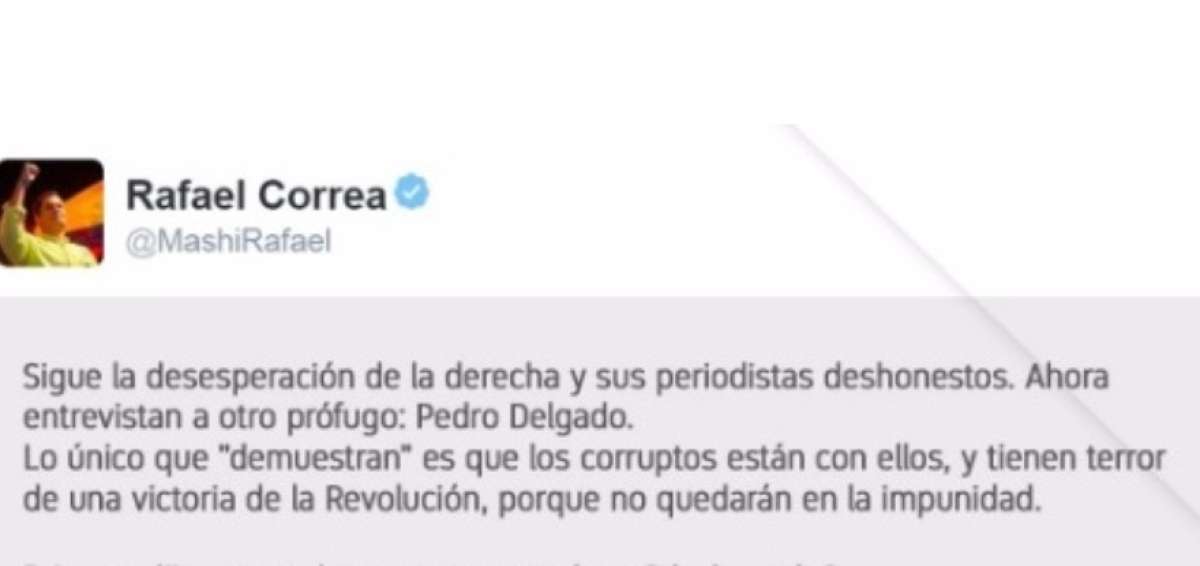 Rafael Correa: "Sigue la desesperaci&oacute;n de la derecha. Ahora entrevistan a otro pr&oacute;fugo"
