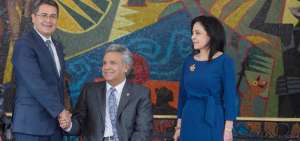 Juan Orlando Hern&aacute;ndez (Honduras) y Len&iacute;n Moreno (Ecuador),   en la reuni&oacute;n de trabajo, compartieron experiencias de sus gobiernos.