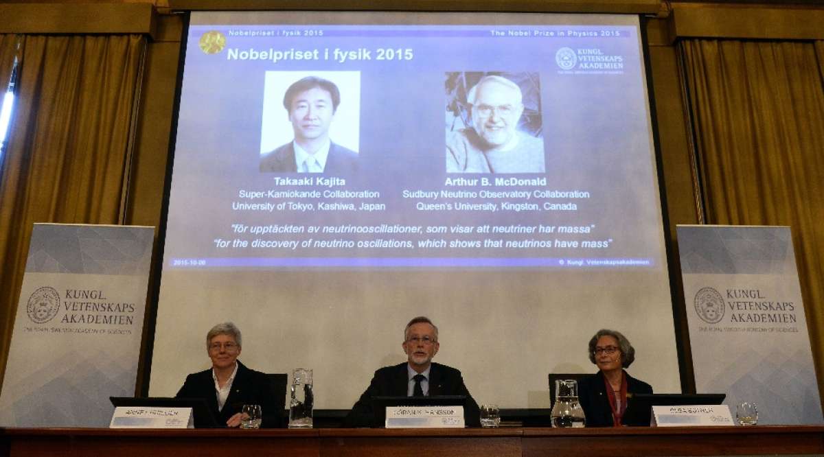 Momento en que el jurado sueco anunciaba a los ganadores del Nobel de F&iacute;sica de este a&ntilde;o. Foto: AFP 