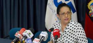 La fiscal Thania Moreno durante una rueda de prensa en el auditorio de la Fiscal&iacute;a Provincial de Pichincha. 