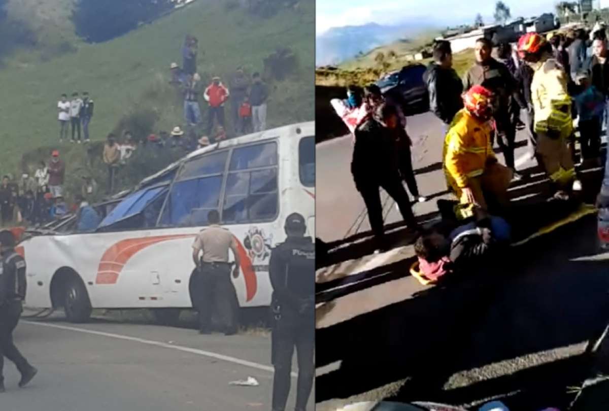 Un fallecido y 12 heridos en volcamiento de bus en vía Guaranda - Ambato